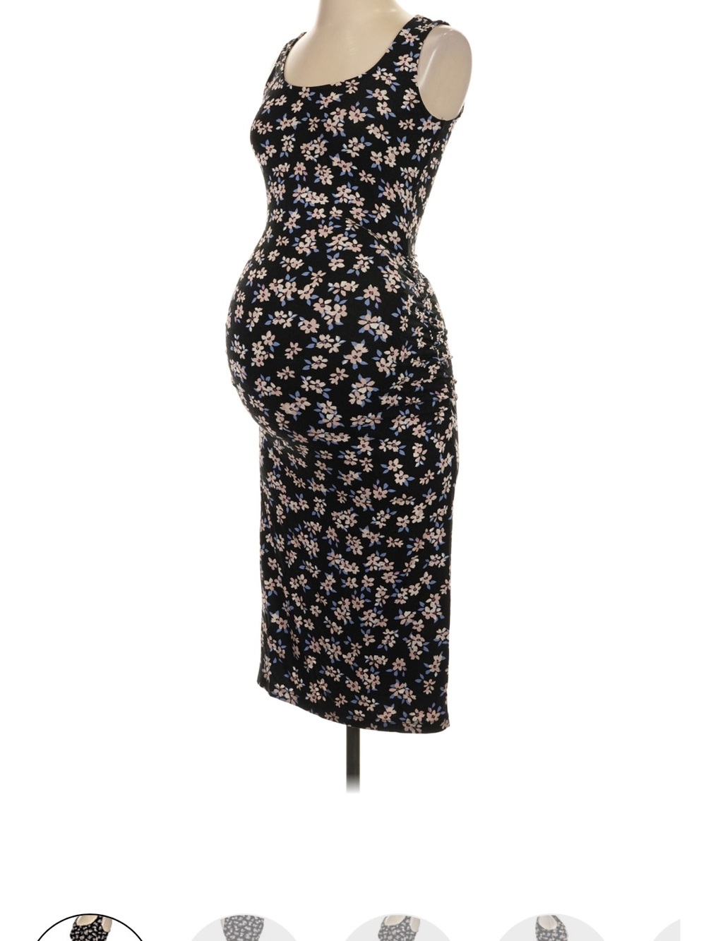 Seraphine Black Floral Maternity Midi Dress with Pink and Blue Flowers